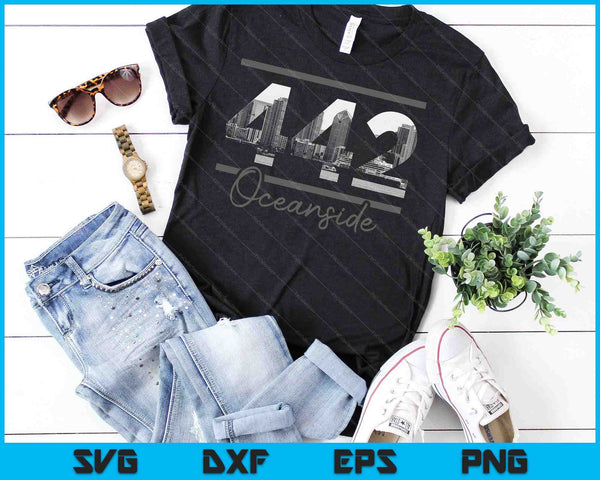 Oceanside 442 Area Code Skyline California Vintage SVG PNG Cutting Printable Files - on a t-shirt