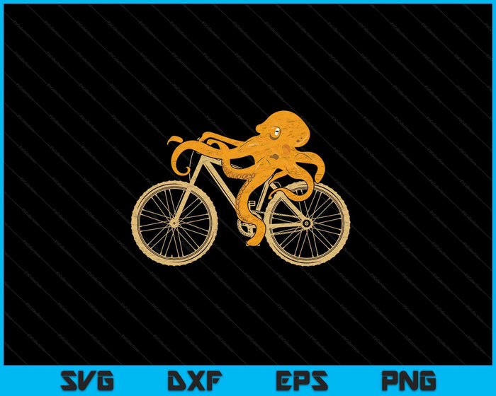 Pulpo montando bicicleta SVG PNG cortando archivos imprimibles