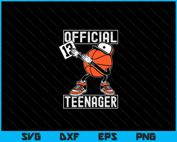 Oficial adolescente 13 cumpleaños niño divertido jugador de baloncesto SVG PNG archivo de corte digital