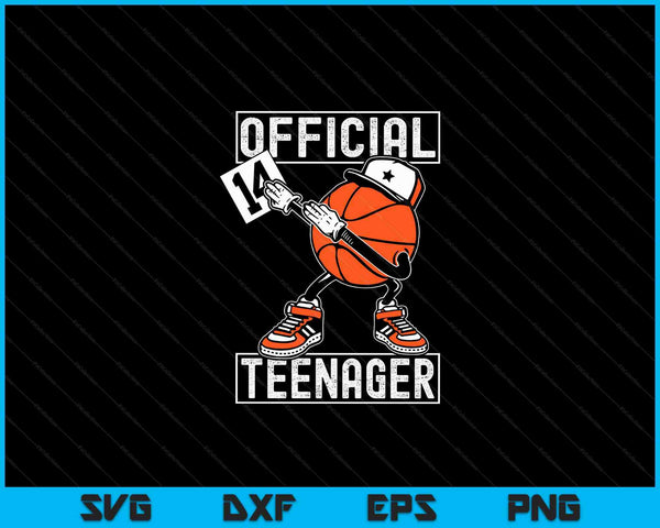 Oficial adolescente 14 cumpleaños niño divertido jugador de baloncesto SVG PNG archivo de corte digital