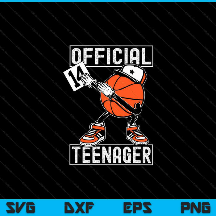 Oficial adolescente 14 cumpleaños niño divertido jugador de baloncesto SVG PNG archivo de corte digital