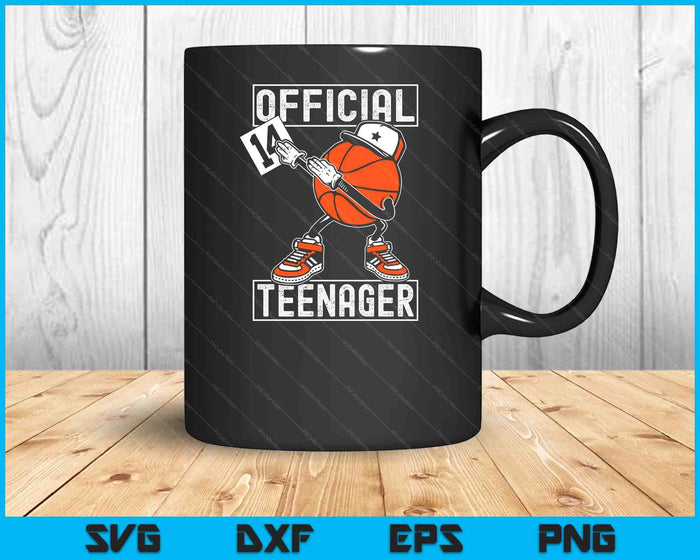 Oficial adolescente 14 cumpleaños niño divertido jugador de baloncesto SVG PNG archivo de corte digital