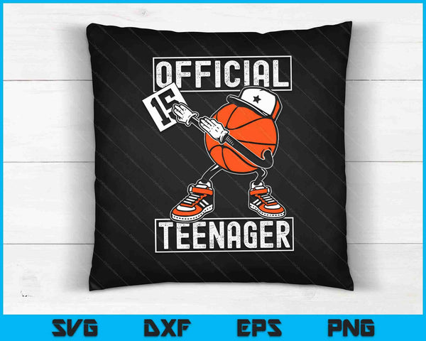 Oficial adolescente 15 cumpleaños niño divertido jugador de baloncesto SVG PNG archivo de corte digital