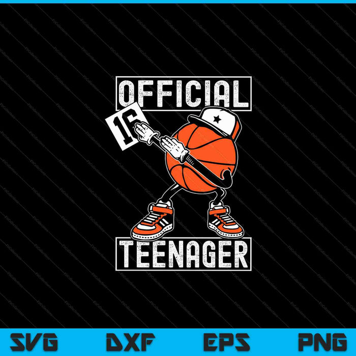 Oficial adolescente 16 cumpleaños niño divertido jugador de baloncesto SVG PNG archivo de corte digital