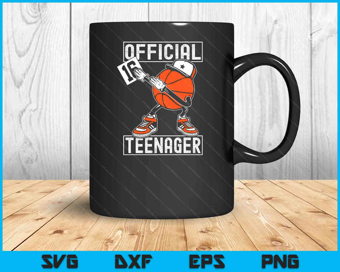 Oficial adolescente 16 cumpleaños niño divertido jugador de baloncesto SVG PNG archivo de corte digital