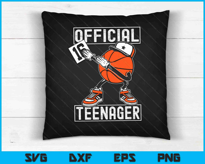 Oficial adolescente 16 cumpleaños niño divertido jugador de baloncesto SVG PNG archivo de corte digital