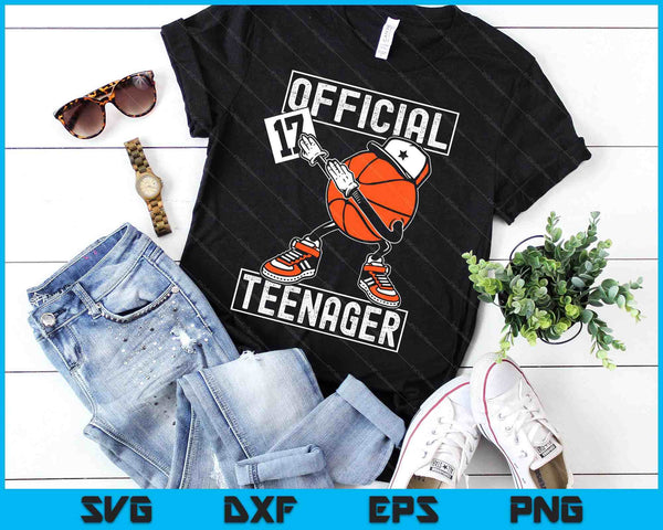 Officiële tiener 17e verjaardag jongen grappige basketbalspeler SVG PNG digitaal snijden bestand - on a t-shirt