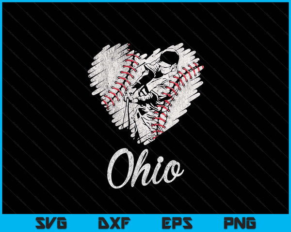 Ohio Baseball Heart Distressed Vintage Baseball Fans SVG PNG Digital Printable Files
