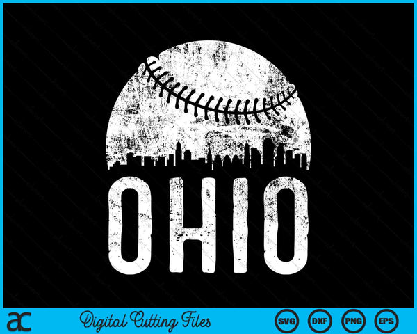 Ohio Skyline Vintage Ohio Baseball SVG PNG Digital Cutting Files