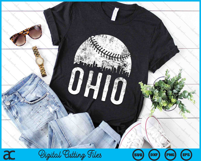 Ohio Skyline Vintage Ohio Baseball SVG PNG Digital Cutting Files