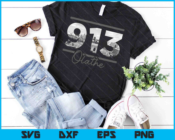 Olathe 913 Area Code Skyline Kansas Vintage SVG PNG Cutting Printable Files - on a t-shirt