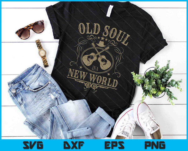 Old Soul in a New World Country Bluegrass Music Guitar Fan SVG PNG Digital Cutting Files