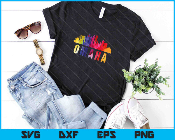 Omaha Watercolor Skyline Home State Souvenir SVG PNG Cutting Printable Files - on a t-shirt