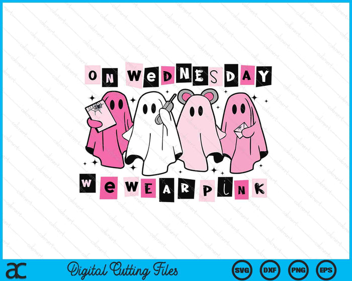 On Wednesday We Wear Cute Pink Ghost Halloween SVG PNG Digital Cutting Files