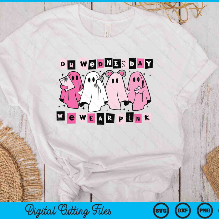 On Wednesday We Wear Cute Pink Ghost Halloween SVG PNG Digital Cutting Files