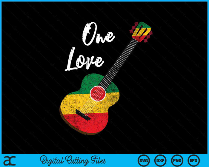 One Love Reggae Guitar Rastafari Roots Rasta SVG PNG Digital Cutting Files