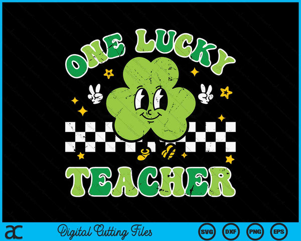 One Lucky Teacher Retro St Patrick Day Shamrock SVG PNG Digital Cutting Files