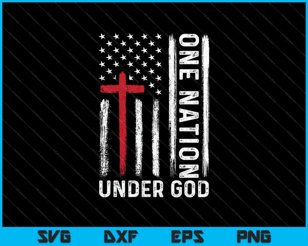 Eén natie onder God Amerikaanse vlag patriottische christelijke SVG PNG snijden afdrukbare bestanden