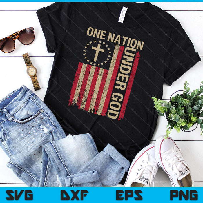 One Nation Under God Flag 4th Of July Patriotic Christian SVG PNG Digital Cutting Files
