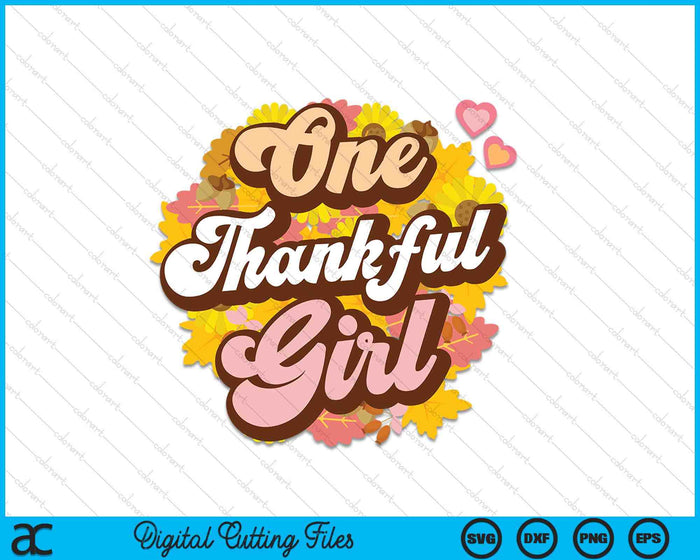 One Thankful Girl Retro Groovy Fall Thanksgiving Flowers SVG PNG Digital Printable Files