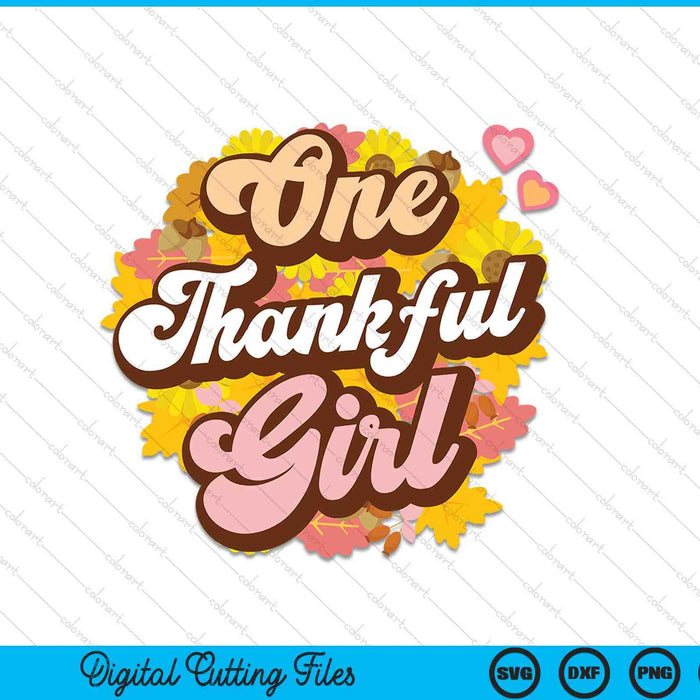 One thankful girl retro groovy fall Thanksgiving flowers SVG cut file