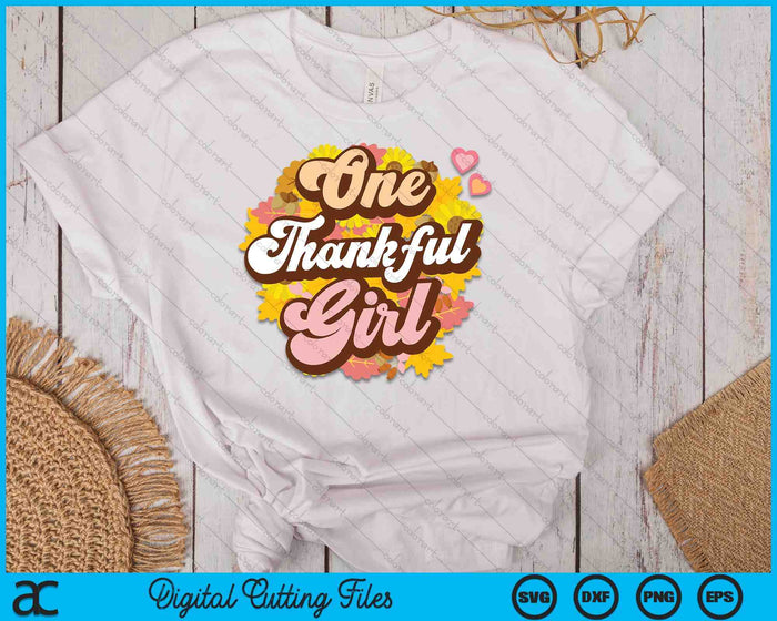 One Thankful Girl Retro Groovy Fall Thanksgiving Flowers SVG PNG Digital Printable Files