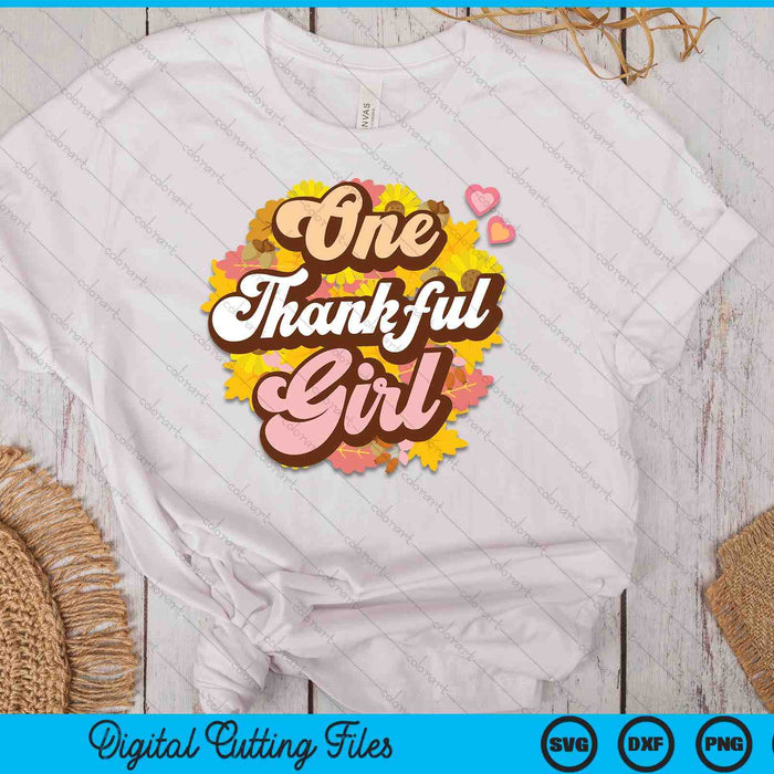 One Thankful Girl Retro Groovy Fall Thanksgiving Flowers SVG PNG Digital Printable Files