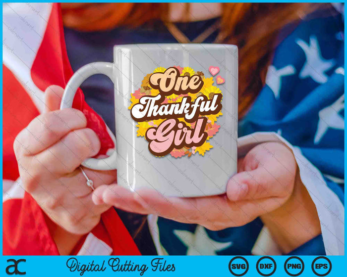 One Thankful Girl Retro Groovy Fall Thanksgiving Flowers SVG PNG Digital Printable Files