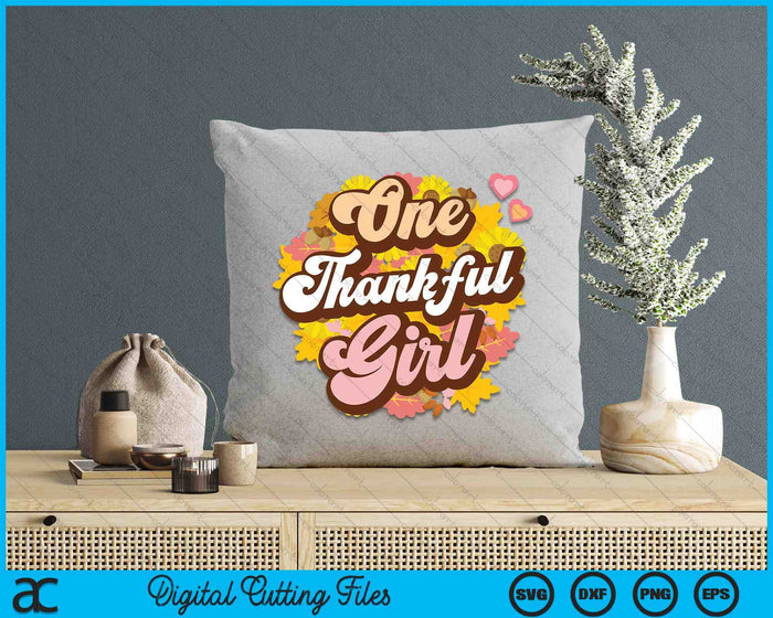 One Thankful Girl Retro Groovy Fall Thanksgiving Flowers SVG PNG Digital Printable Files