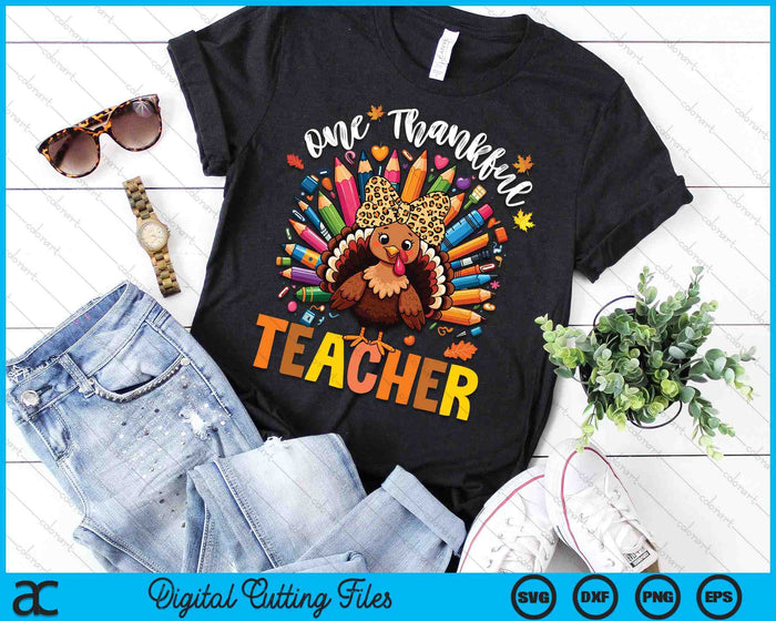 One Thankful Teacher Thanksgiving Turkey Cute Crayon Pencil SVG PNG Digital Printable Files