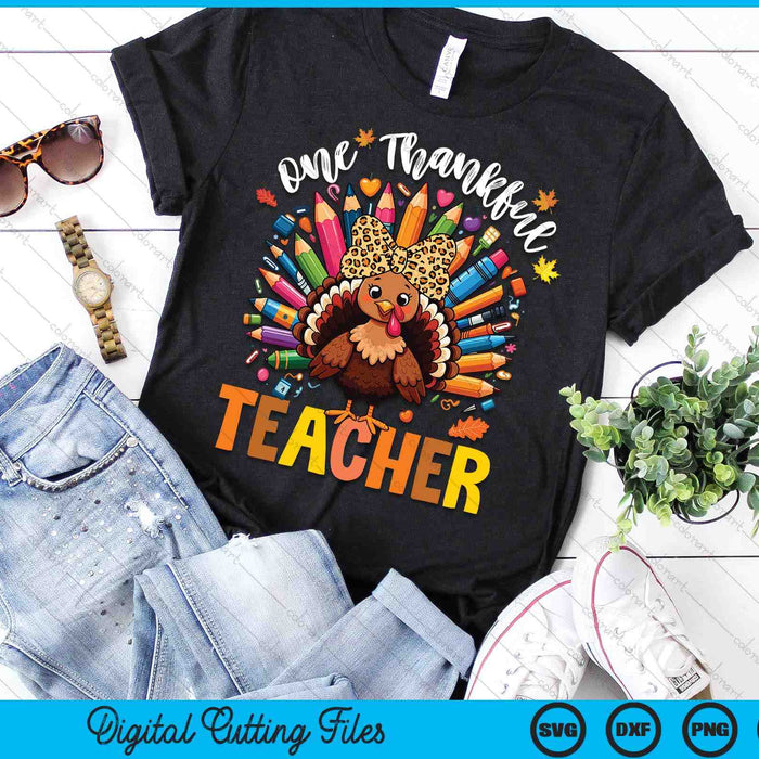 One Thankful Teacher Thanksgiving Turkey Cute Crayon Pencil SVG PNG Digital Printable Files