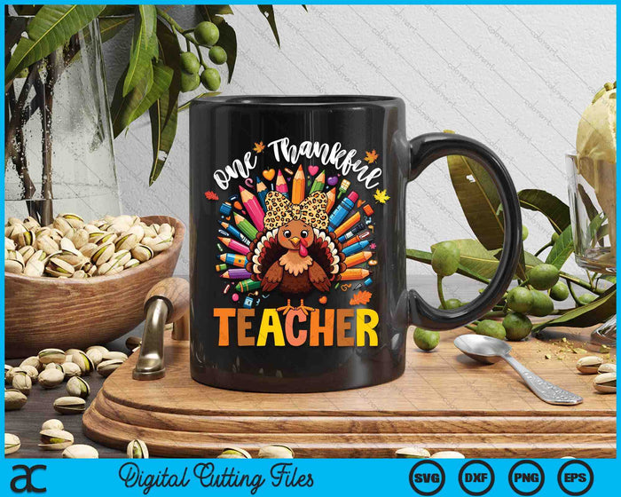 One Thankful Teacher Thanksgiving Turkey Cute Crayon Pencil SVG PNG Digital Printable Files