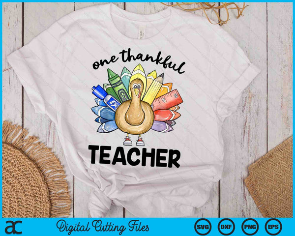 One Thankful Teacher Thanksgiving Turkey Cute Crayon Pencil SVG PNG Digital Cutting Files