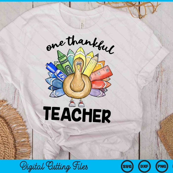 One Thankful Teacher Thanksgiving Turkey Cute Crayon Pencil SVG PNG Digital Cutting Files