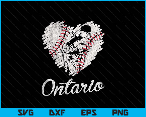 Ontario Baseball Heart Distressed Vintage Baseball Fans SVG PNG Digital Printable Files