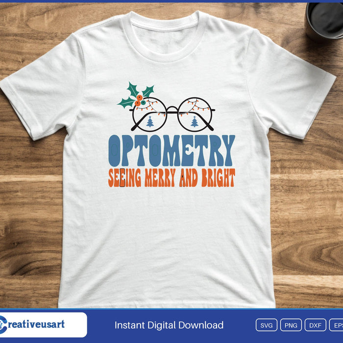 Holiday glasses with holly and string lights optometry Christmas SVG design on a white background