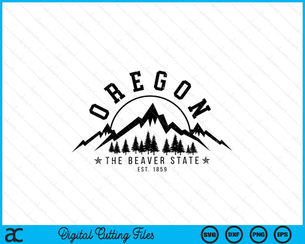 Oregon The Beaver State Est. 1859 Vintage Mountains SVG PNG Digital Cutting Files