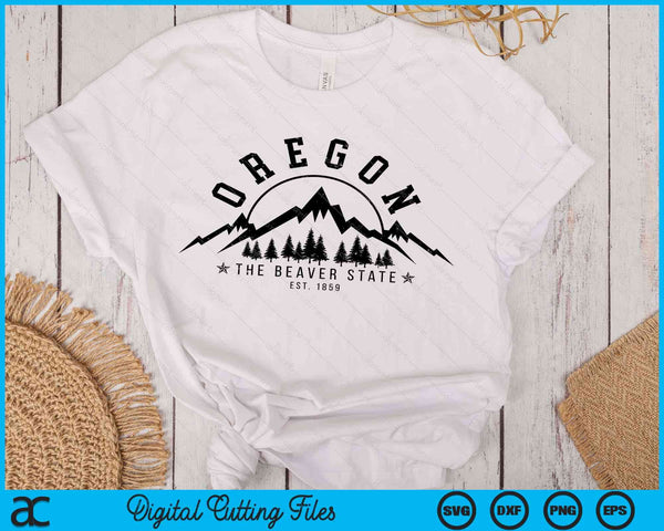 Oregon The Beaver State Est. 1859 Vintage bergen SVG PNG digitale snijbestanden - on a t-shirt
