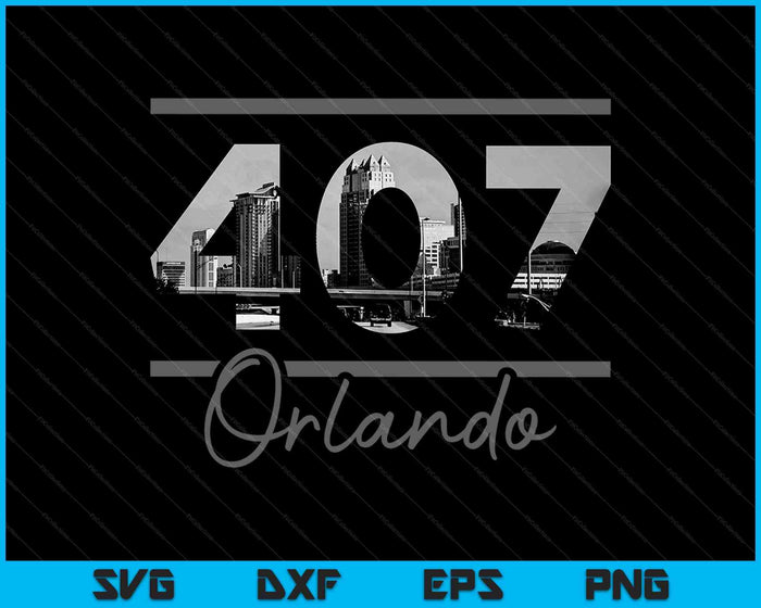 Orlando 407 Código de área Skyline Florida Vintage SVG PNG Cortar archivos imprimibles