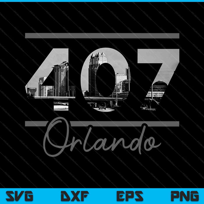 Orlando 407 Código de área Skyline Florida Vintage SVG PNG Cortar archivos imprimibles