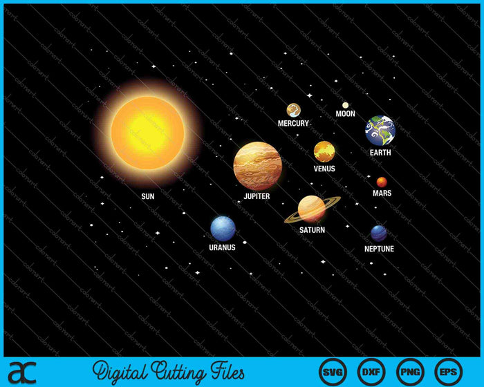 Ons zonnestelsel, wetenschappelijk onderwijs SVG PNG snijden afdrukbare bestanden