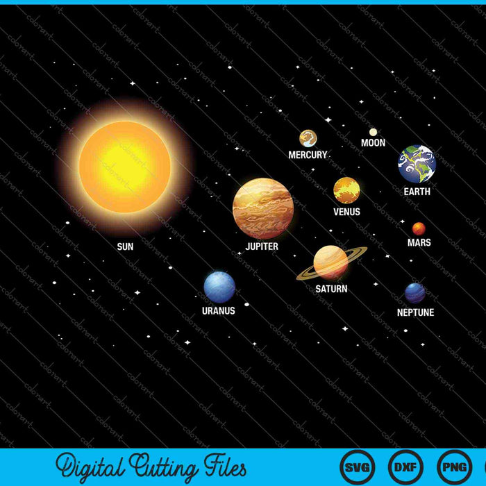 Ons zonnestelsel, wetenschappelijk onderwijs SVG PNG snijden afdrukbare bestanden