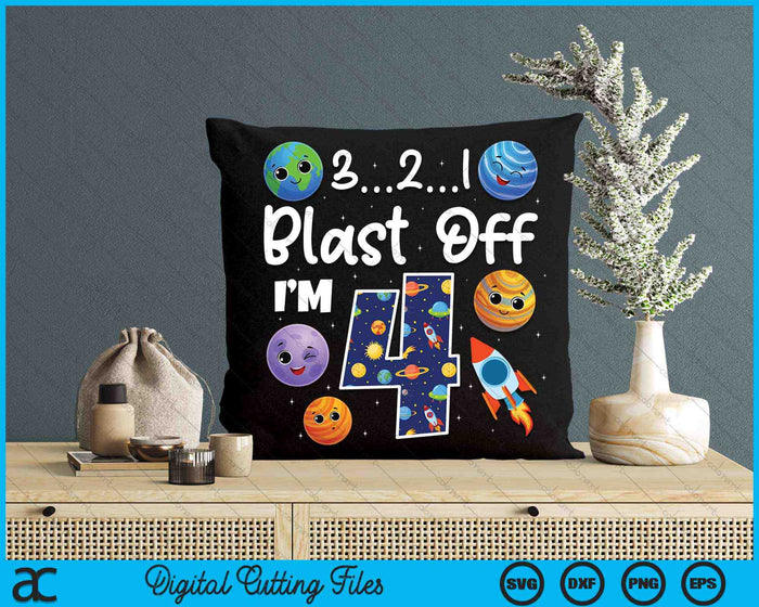 Outer Space Blast Off 4-jarige 4e verjaardagsfeestje SVG PNG digitale snijbestanden