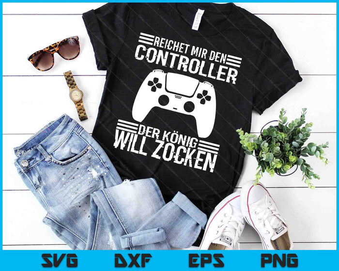 Consola PS5 Gamer con texto alemán Zocken Reichet SVG PNG Digitale Schneidedateien