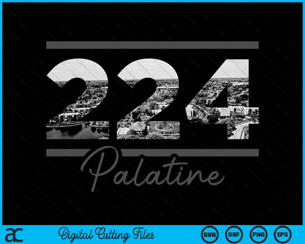Palatine 224 Area Code Skyline Illinois Vintage SVG PNG Digital Cutting Files