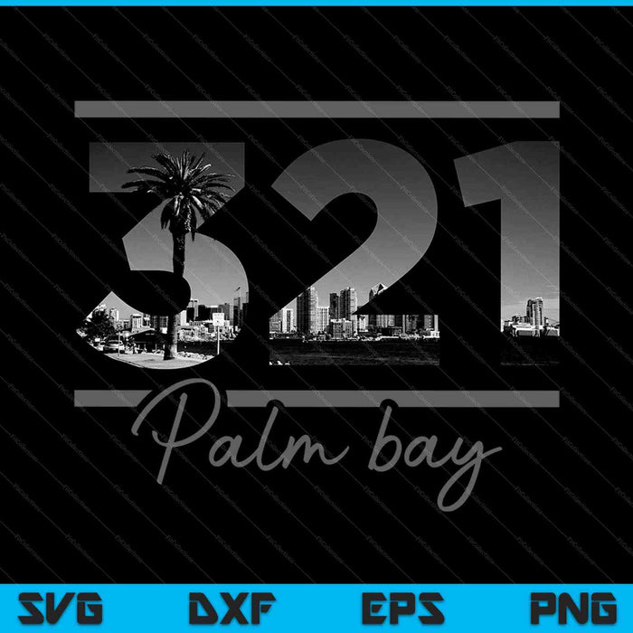 Palm Bay 321 Netnummer Skyline Florida Vintage SVG PNG Snijden afdrukbare bestanden