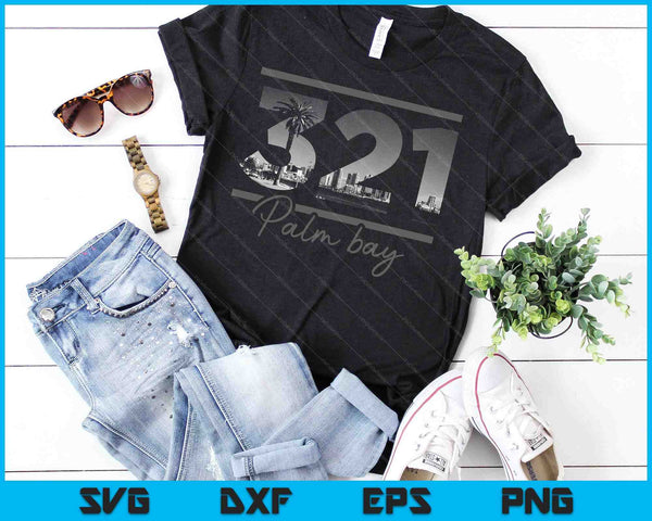 Palm Bay 321 Código de área Skyline Florida Vintage SVG PNG Cortar archivos imprimibles - on a t-shirt