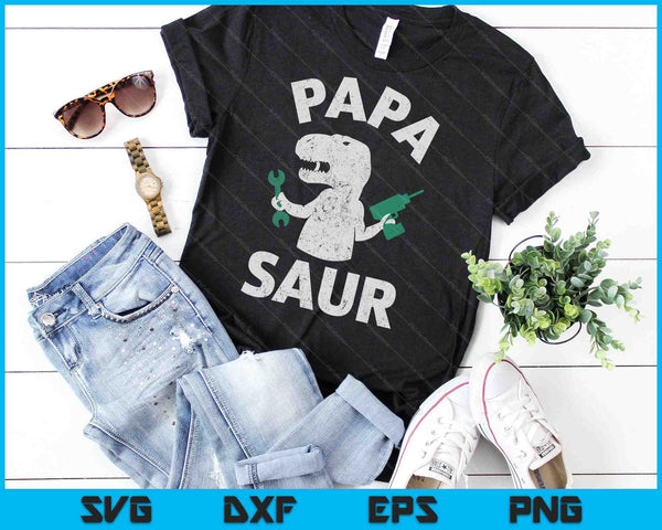 Papa Saur Fathers Day Funny Trex Dinosaur SVG PNG Cutting Printable Files - on a t-shirt