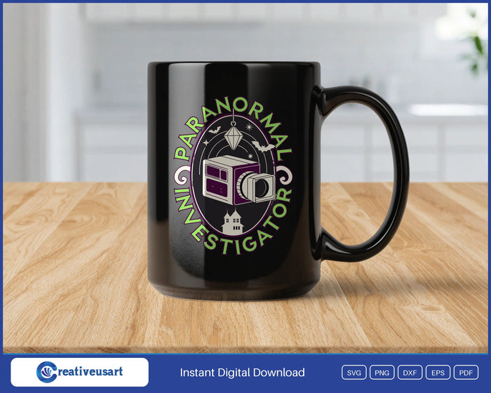 Paranormal Investigator badge SVG design on a mug