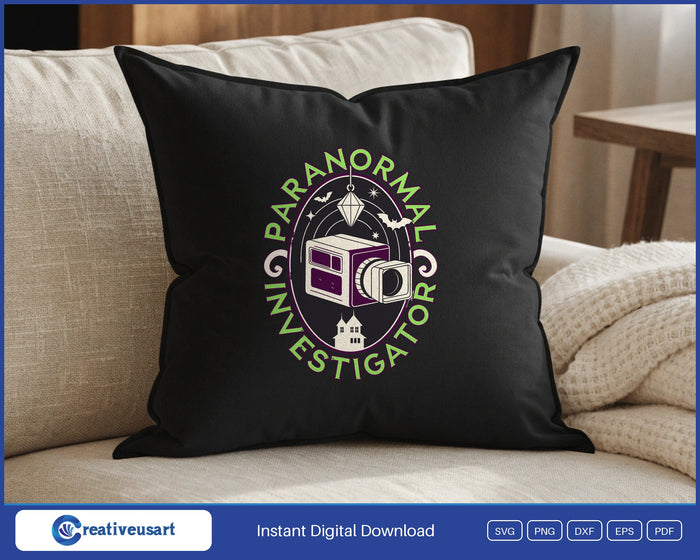 Paranormal Investigator badge SVG design on a throw pillow